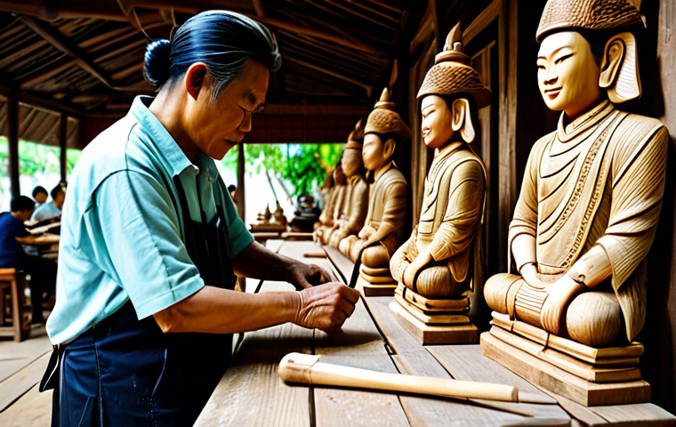 수공예 나무 조각 - Traditional Vietnamese Woodcarving Workshop**
"A bustling Vietnamese woodcarving workshop, filled w...