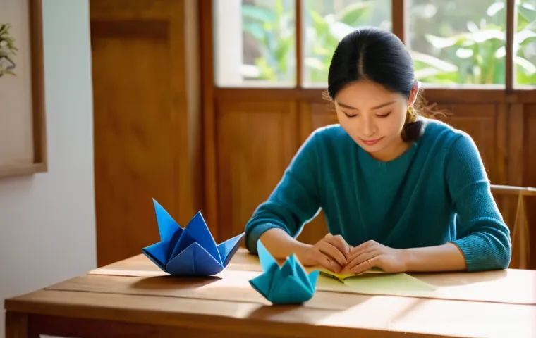 수공예 종이접기 - Image Prompt 1: The Serene Origami Enthusiast**