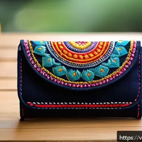 Home 32 수공예 맞춤형 상품 제작 - A vibrant handcrafted Vietnamese wallet made from eco-friendly fabric with traditional embroidery pa...