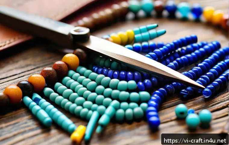 수공예 주얼리 셀프 제작 - A detailed close-up of handmade jewelry materials arranged artistically on a rustic wooden table: co...